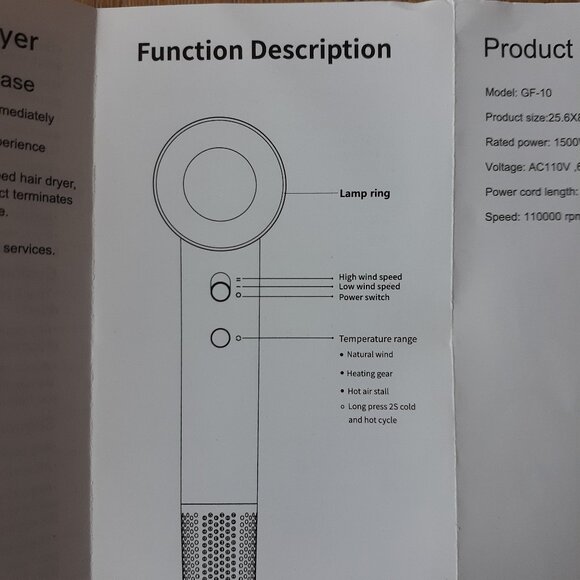 New Hair Dryer 110000 RPM High-Speed Ionic Blow Dryer 3 Temps and 2 Speeds - Picture 7 of 10